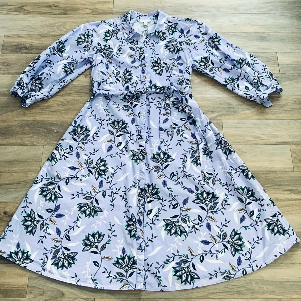 CHARTER CLUB Lavender Fields Floral Long Sleeve Belted Button Down Shirt Dress - Picture 2 of 8